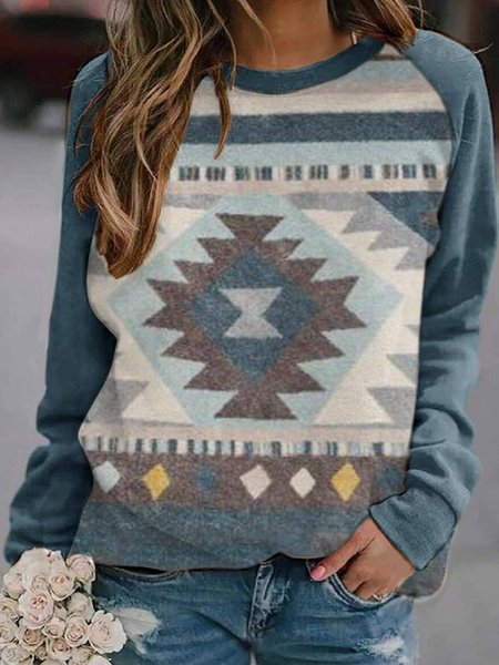 

Tribal Ethnic Crew Neck Sweatshirt, As picture, Hoodies & Sweatshirts