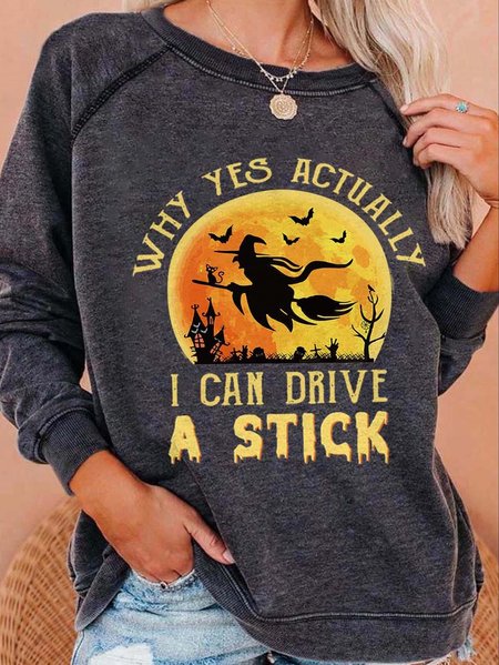 

Yes I Can Drive Stick Sweatshirt Cotton Blends Round Neck Regular Fit Sweatshirt, Gray, Hoodies & Sweatshirts