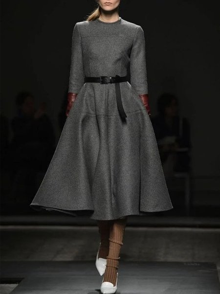 

Elegant Solid Three Quarter Dresses, Gray, Midi Dresses