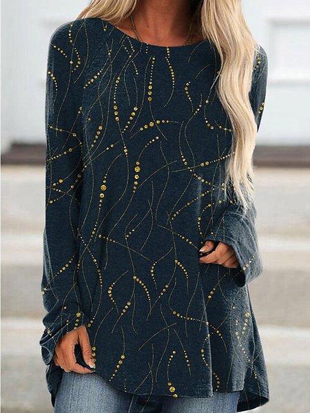 

Loosen Round Neck Shirt & Top, Black, Long sleeve tops