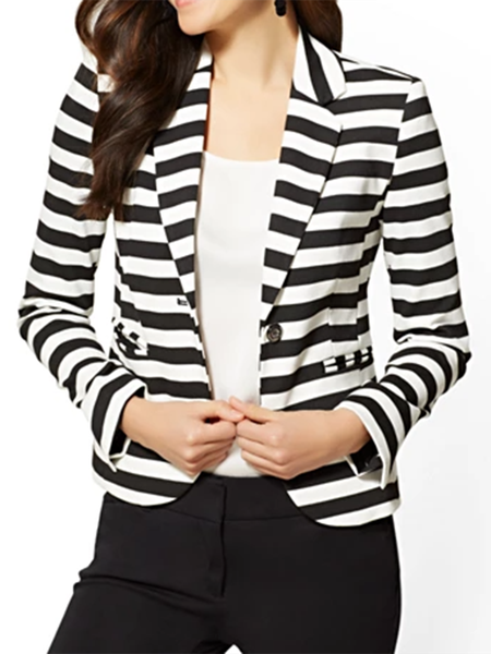 

Striped Long sleeve Lapel Regular fit Outerwear, Black-white, Blazers
