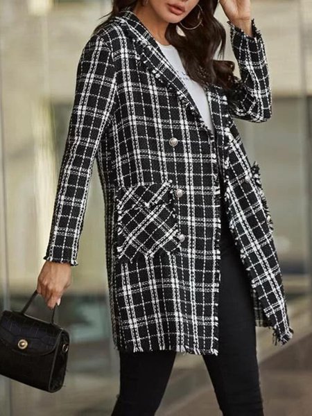 

Plaid Long sleeve Lapel Regular Fit Outerwear, Black, Coats