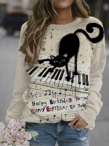 

Cat Keyboard Women‘s Loosen Animal Crew Neck Sweatshirt, As picture, Hoodies&Sweatshirts