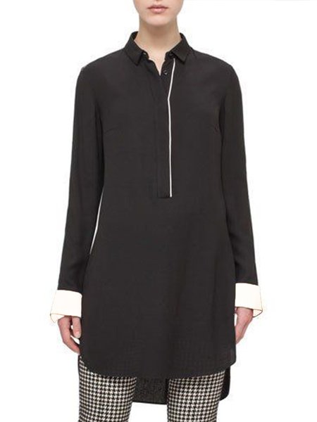 

Simple Shirt Sleeve Regular Fit Plain Shirt, Black, Blouses and Shirts
