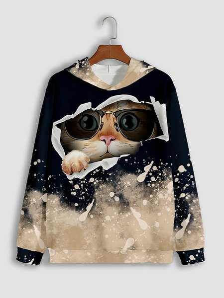 

Tie Dye Inkjet Hooded Cat Sweatshirt, As picture, Hoodies&Sweatshirts