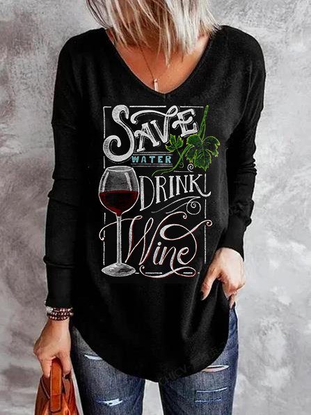 

Cotton Casual V Neck Shirts & Tops, Black, T-Shirts