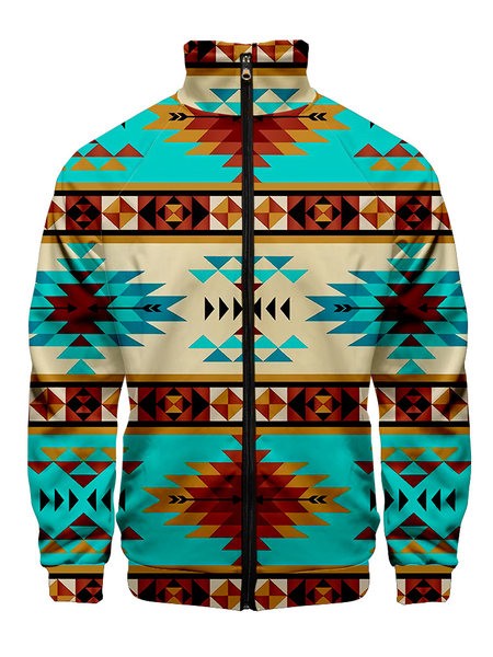 

Long Sleeve Vacation Geometric Jackets, Blue, Jackets & Coats