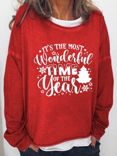 

It'S The Most Wonderful Time Of The Year Casual Cotton Blends Sweatshirt, Red, Hoodies&Sweatshirts