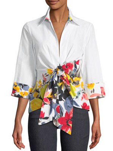 

Floral Elegant Shirts Three Quarter Top, White, Blouses and Shirts