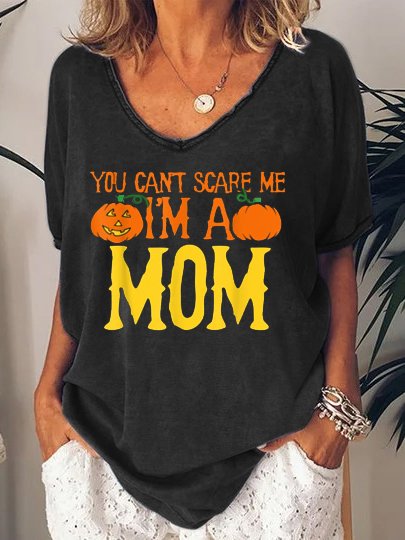 

Halloween pumpkin print V-neck short-sleeved T-shirt, Black, T-shirts