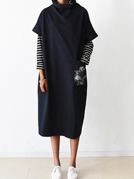 

High Neck Basics Shift Midi Dress, Dark blue, Midi Dresses