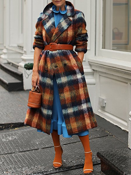 

Vintage Lapel Long Sleeve Outerwear, Multicolor, Coats