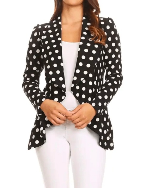 

Fall Elegant Non-Stretch Mid-weight Work Formal Polka Dots Outerwear, Black, Blazers