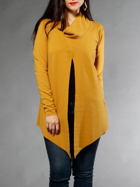 

Loosen Casual High Neck Plain Top, Yellow, Tops