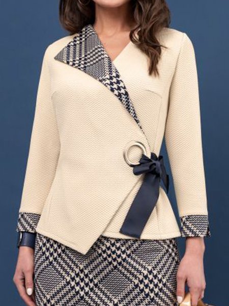 

Regular Fit Cross Front Patchwork Outerwear, Beige, Blazers