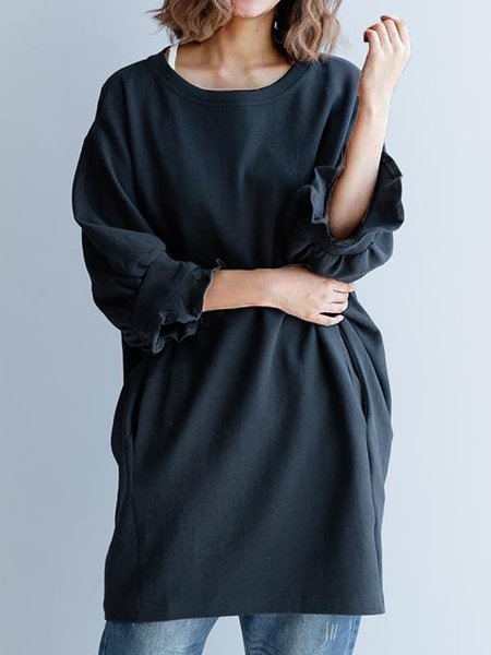 

Plain Casual Crew Neck Mini Dress, Dark blue, Tops