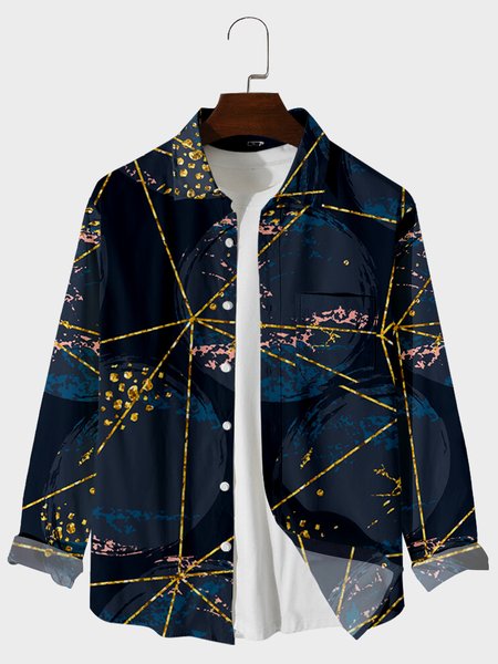 

Tribal Shirt Collar Long Sleeve Shirts, Blue, Men's shirts