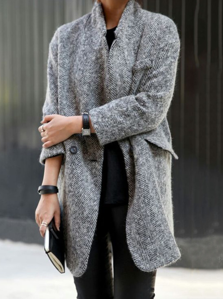 

Plain Lapel Casual Outerwear, Deep gray, Outerwear