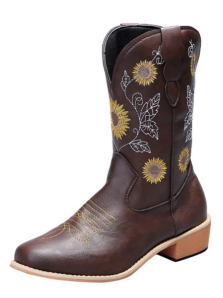 

Vintage Embroidered Flower Cowboy Cowboy Boot, Deep brown, Boots
