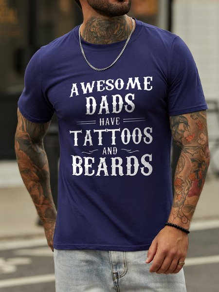 

Awesome Dads Have Tattoos And Beards Casual Short Sleeve T-shirt, Deep blue, T-shirts