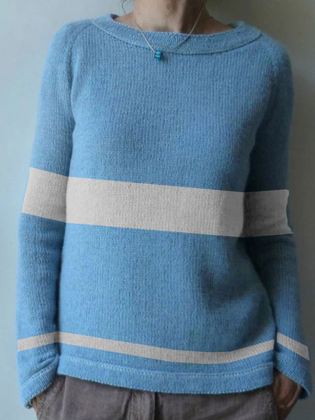 

Striped Crew Neck Casual Sweater, Sky blue, Sweaters & Cardigans