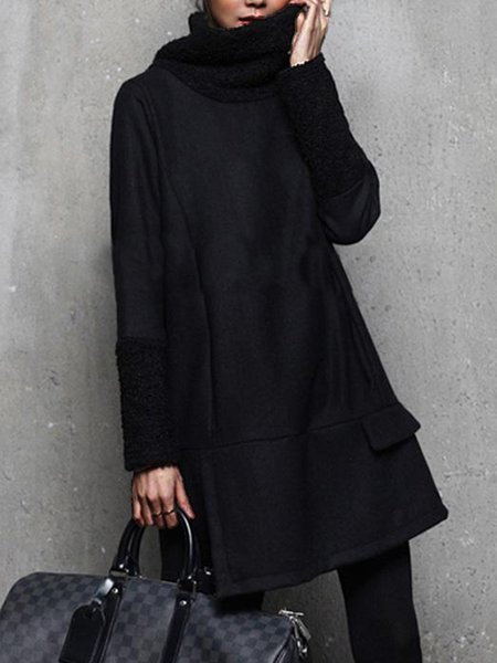 

Long Sleeve Loosen Elegant Plain Mini Dress, Black, Mini Dresses