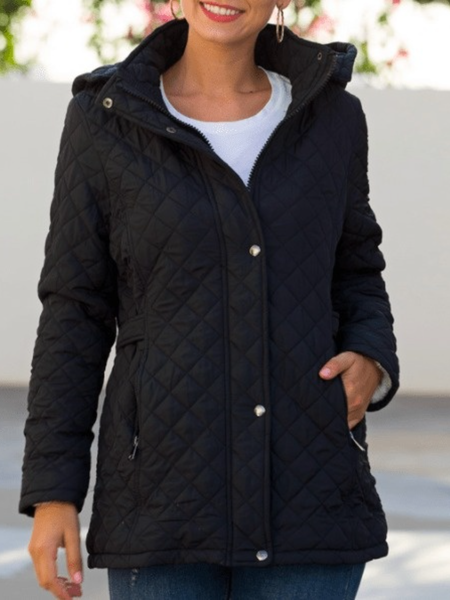 

Fall Hooded Mid-weight Non-Stretch Daily Long sleeve Outerwear, Black, Coats