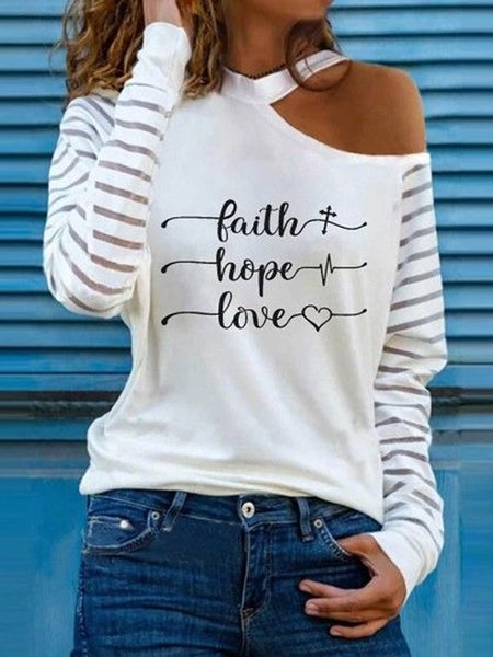 

White Sexy Letters Printed Halter Long sleeve Shirts & Tops, Tops