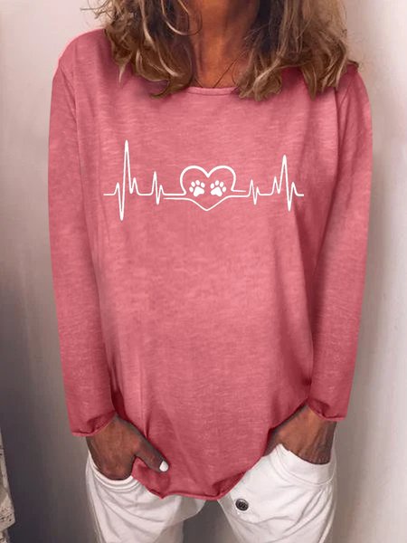 

Cat Heartbeat Print Crew Neck Top, Pink, Hoodies&Sweatshirts