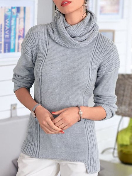 

Elegant Long Sleeve Solid Sweater, Light gray, Pullovers