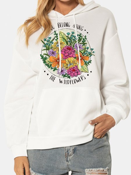 

Unocis Floral Print Long Sleeve Hoodie Sweatshirt, White, Hoodies