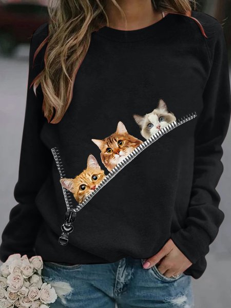

Girocollo Allentare Animale Carina Top, Nero, Blouses & Shirts