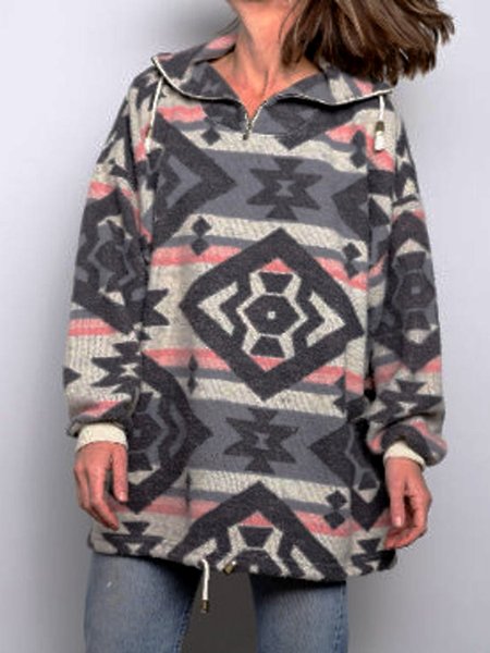 

Printed Casual Stand Collar Sweatshirt, As picture, Hoodies & Sweatshirts