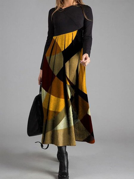 

Geometrico Regolare In forma Vacanza Abito, Nero-giallo, Maxi Dresses