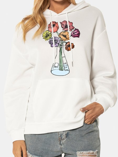 

Unocis Floral Print Long Sleeve Hoodie Sweatshirt, White, Hoodies