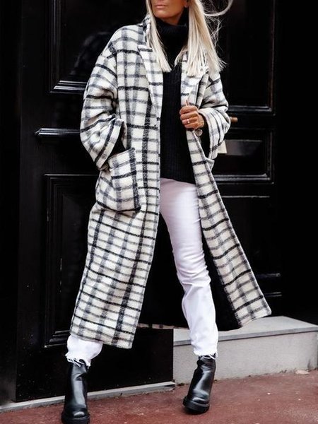 

Casual Loosen Lapel Outerwear, Black-white, Outerwear