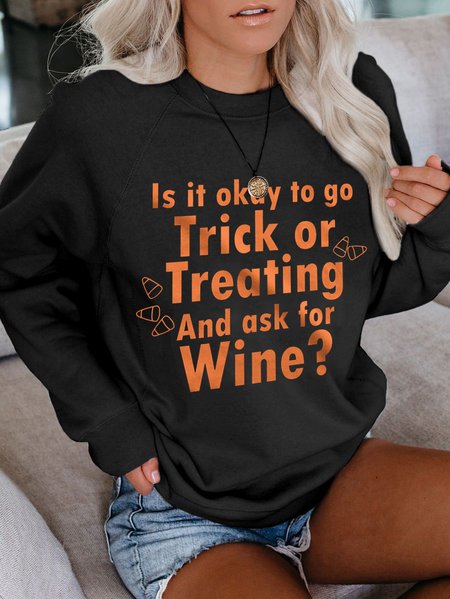 

Halloween Letter Print Long Sleeve Round Neck Sweatshirt, Black, Hoodies&Sweatshirts