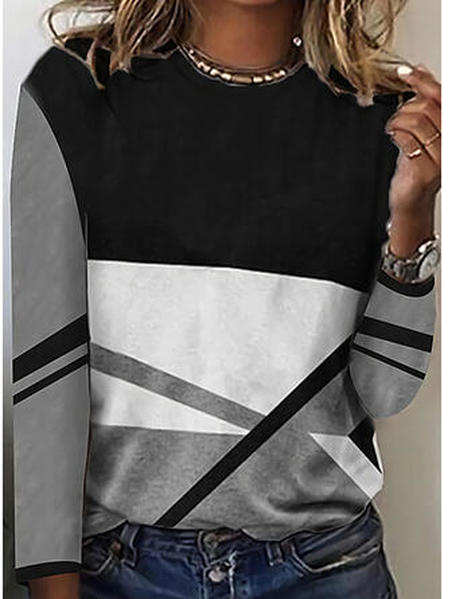 

Casual Geometric Loosen Sweatshirt, Gray, Long sleeve tops