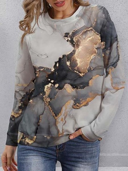 

Crew Neck Abstract Printed Casual Sweatshirt, Gray, Sweatshirts & Hoodies