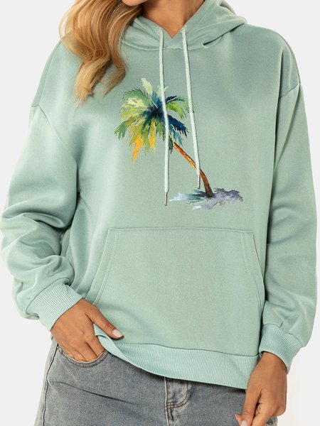 

Unocis Coconut Tree Print Long Sleeve Hoodie Sweatshirts, Green, Hoodies