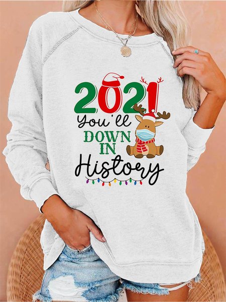 

Christmas 2021 Printed Crew Neck Sweatshirt, White, Hoodies&Sweatshirts