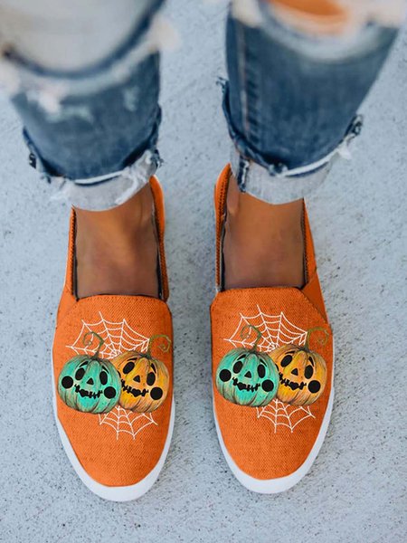 

Halloween Spider Web Pumpkin Flat Shoes, As picture, Flats