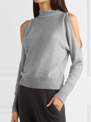 

High Neck Elegant Batwing Sweater, Gray, Knitwear & Sweaters