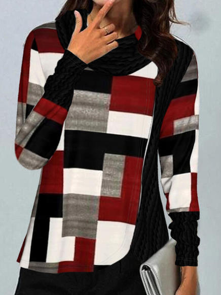 

Casual Geometric Regular Fit Shirts & Tops, Red, Long sleeve tops
