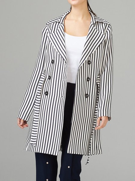 

Lapel Long sleeve Regular fit Striped Outerwear, Black-white, Blazers