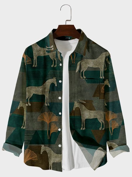 

Long Sleeve Casual Tribal Shirts & Tops, Green, Men's shirts