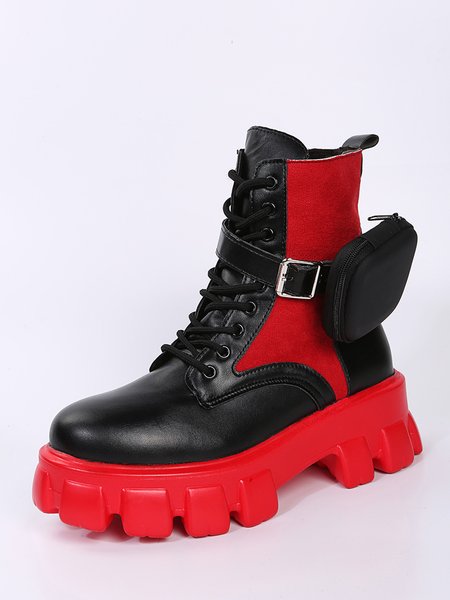 

Retro Stitching Pocket Martin Boots, Red, Boots