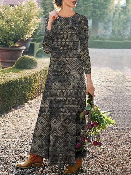 

Round Neck Vintage Dresses, Multicolor, Maxi Dresses