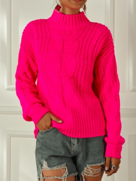 

Fall Simple Solid Stand Collar High Stretch Mid-weight Stand Collar Sweater, Pink, Pullovers