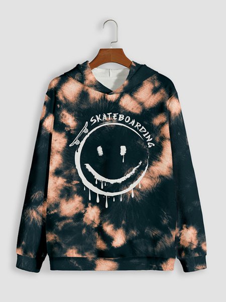 

Smiley Tie Dye Inkjet Hooded Sweatshirt, As picture, Hoodies&Sweatshirts